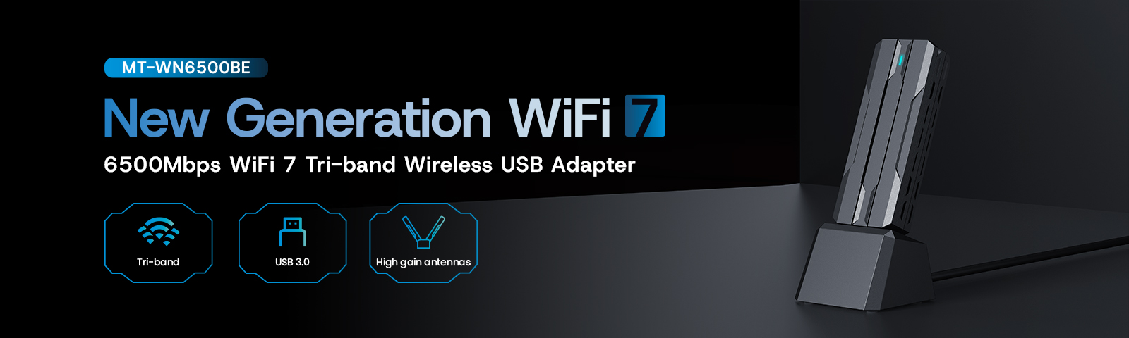 6500Mbps WiFi 7 Tri-band Wireless USB Adapter